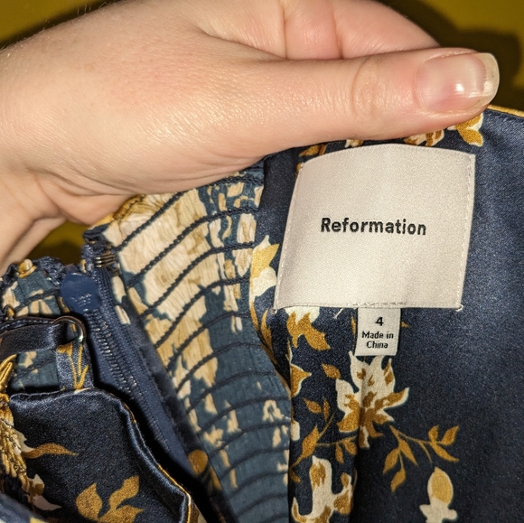 Reformation Black Midi Slip Dress with Gold Floral Print - Picture 2 of 4